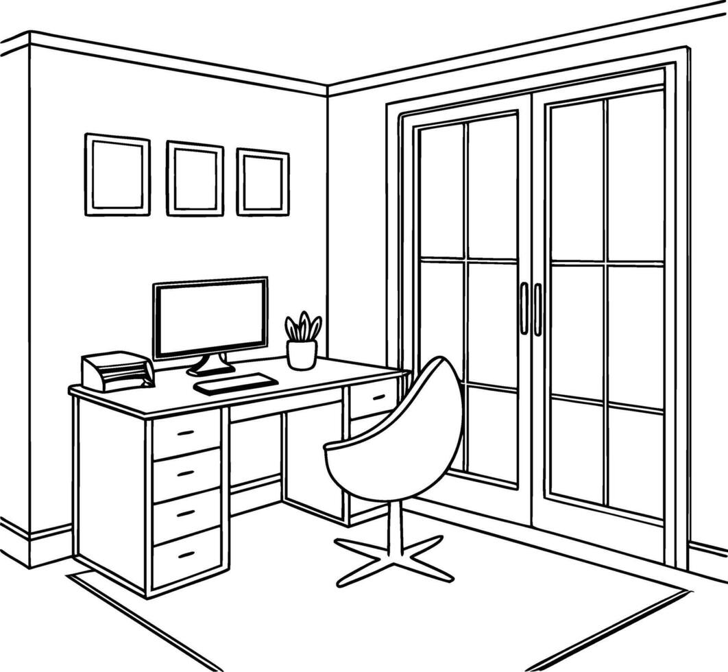 An office room in black and white vector
