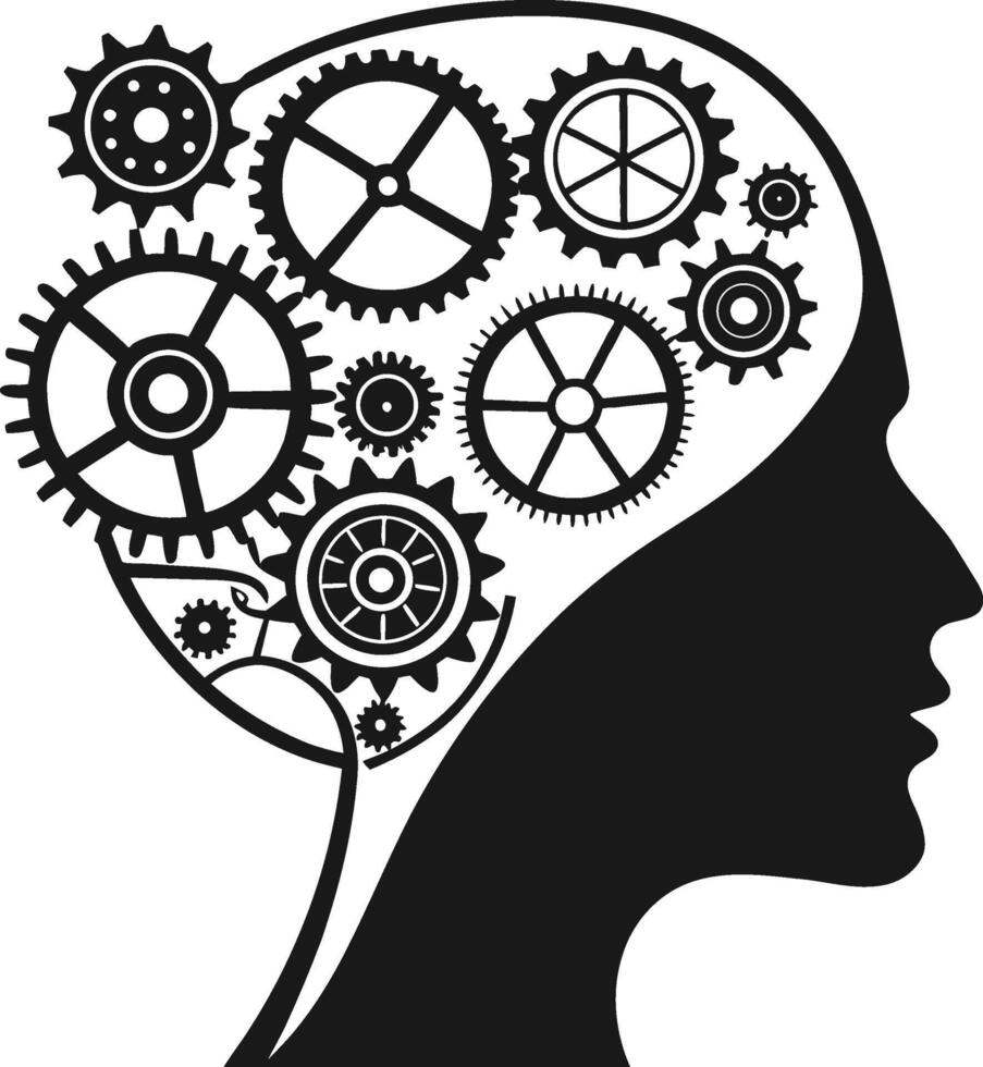 head with gears in black and white vector