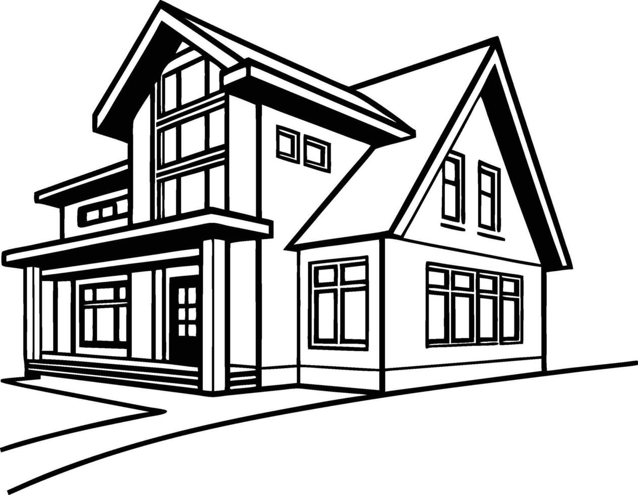 Line art of a house with roof and a porch vector