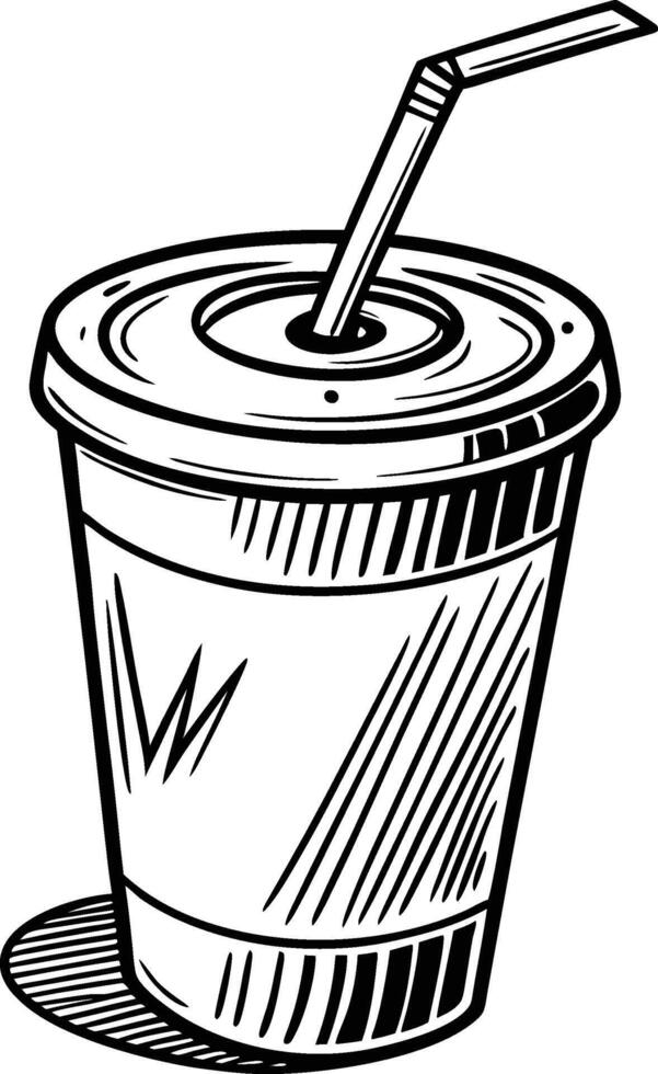 A drawing of a cup with a straw in black and white vector