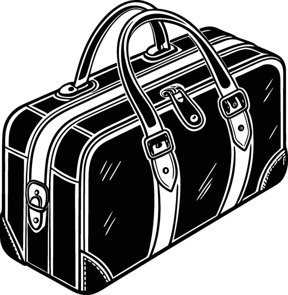 A black suitcase with a white stripe on it vector