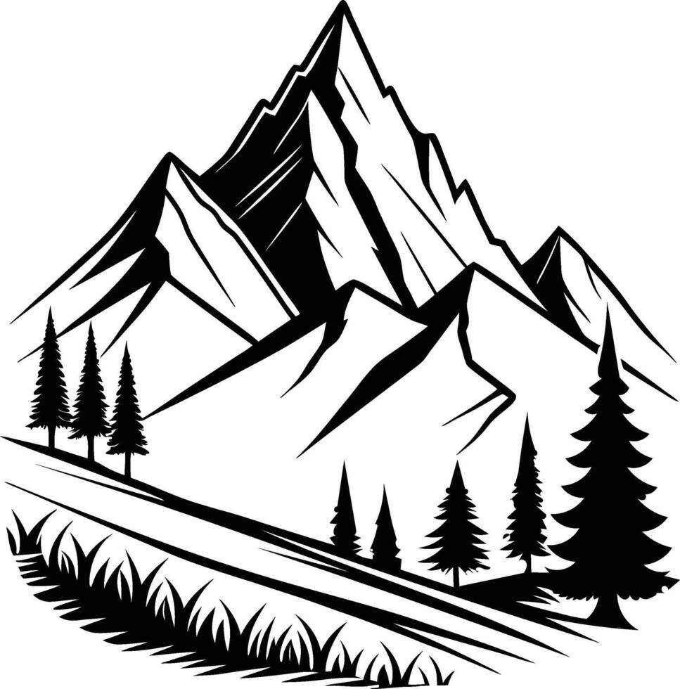 Mountain range with a tree in the foreground vector