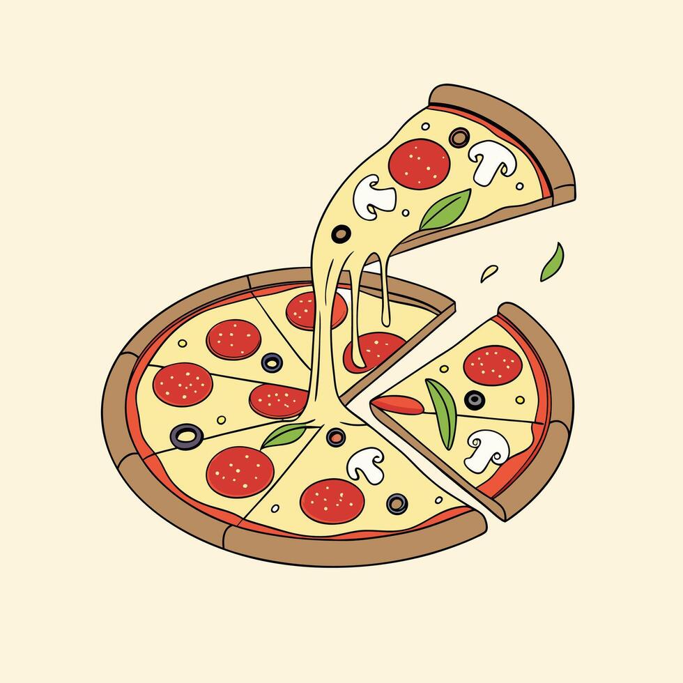 A slice of pizza with cheese and pepperoni vector