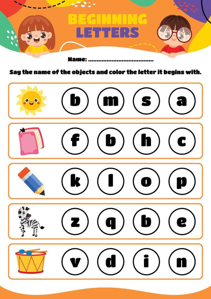 Education Worksheet For Kindergarten Students vector