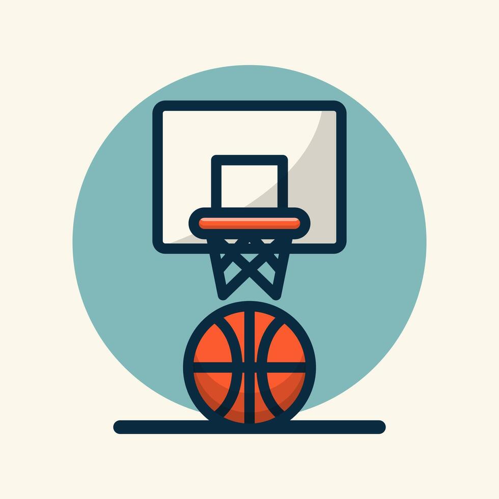 Sporty basketball scene with net cartoon flat design illustration vector