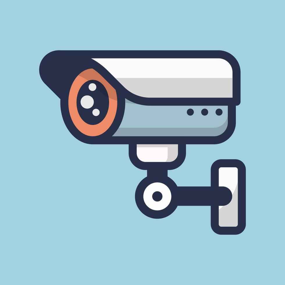 Cartoon security camera on a lightblue wall cartoon flat design illustration vector