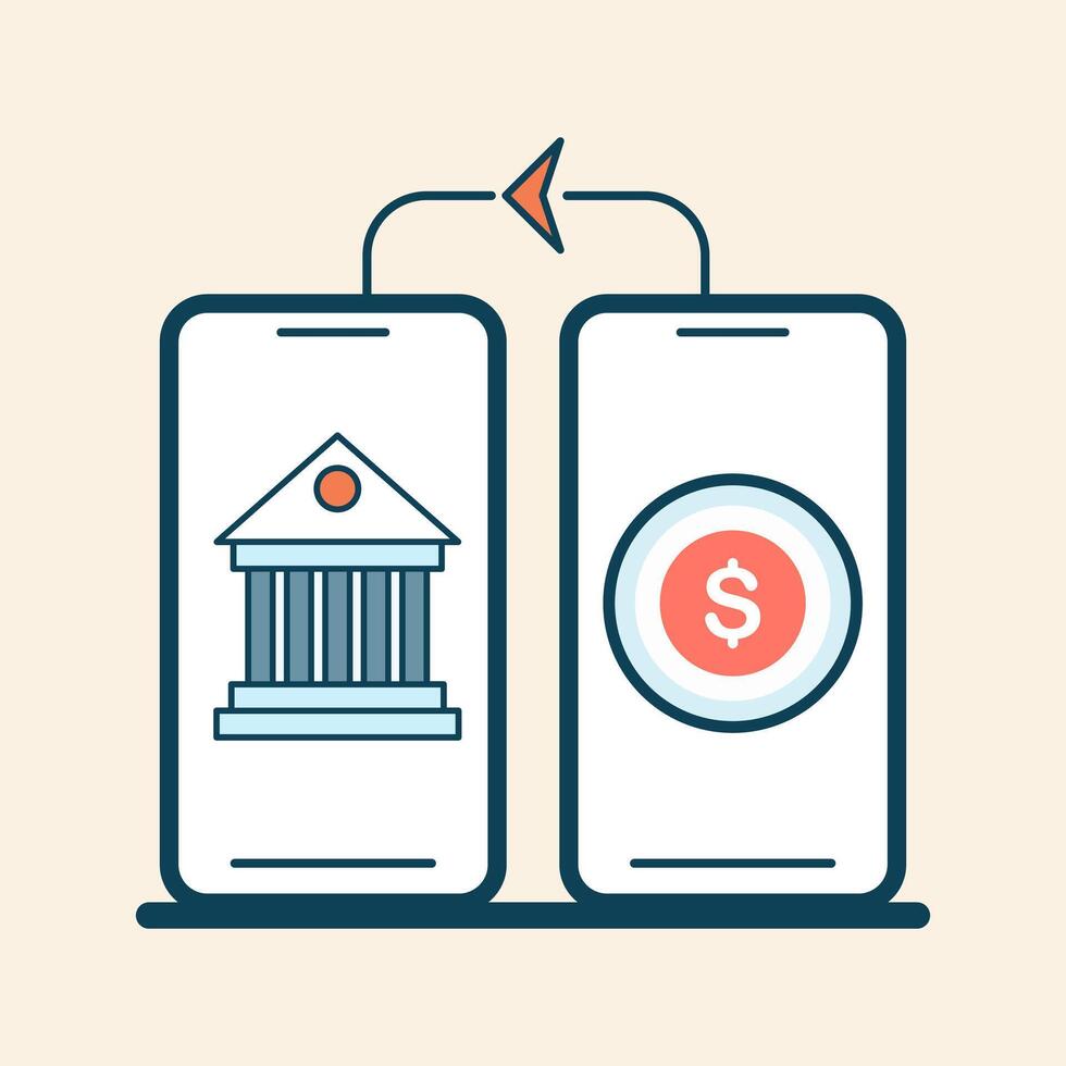 Digital bank transfer illustration with bank and currency symbol flat design illustration vector