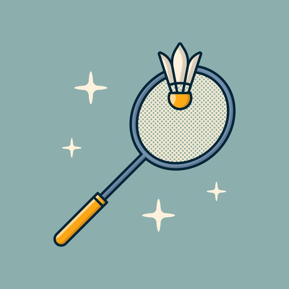 Badminton racket meets shuttlecock under starlight cartoon flat design illustration vector