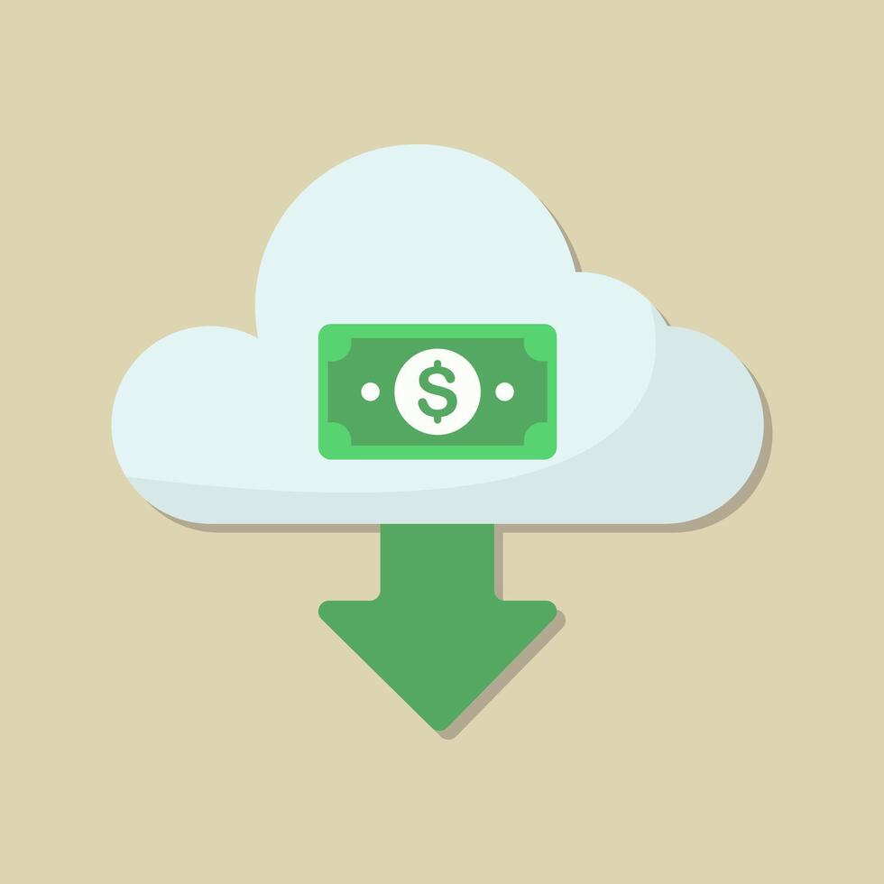Cloud money flowing downward flat design illustration vector