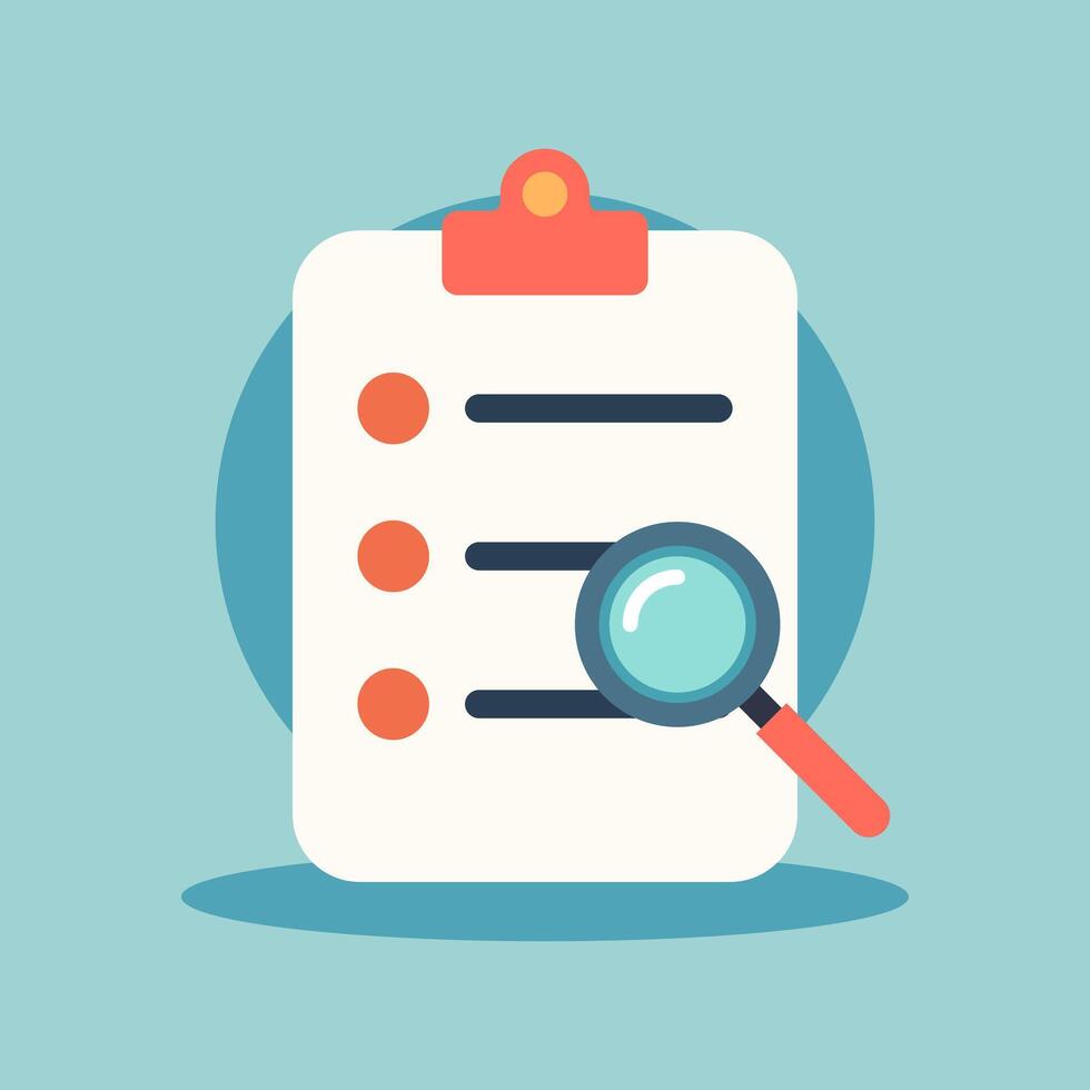 Magnifying glass over task list flat design illustration vector