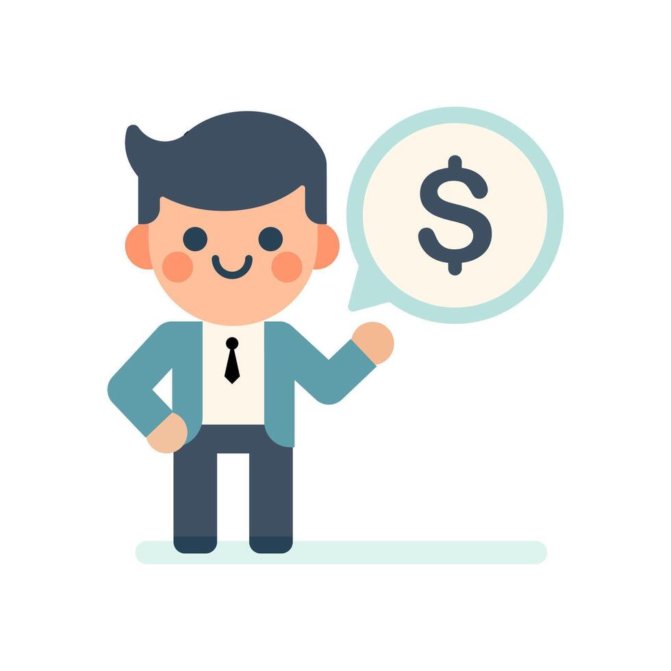 Moneyminded smiling character discussing finances cheerfully flat design illustration vector