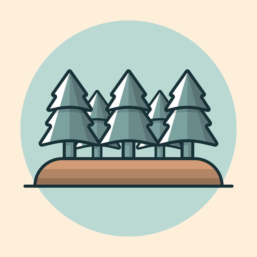 Evergreen trees island in dreamy circle cartoon flat design illustration vector