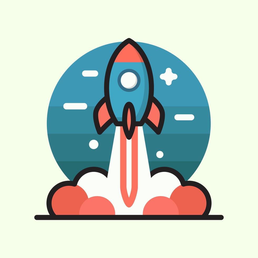 A colorful rocket ship blasts off flat design illustration vector