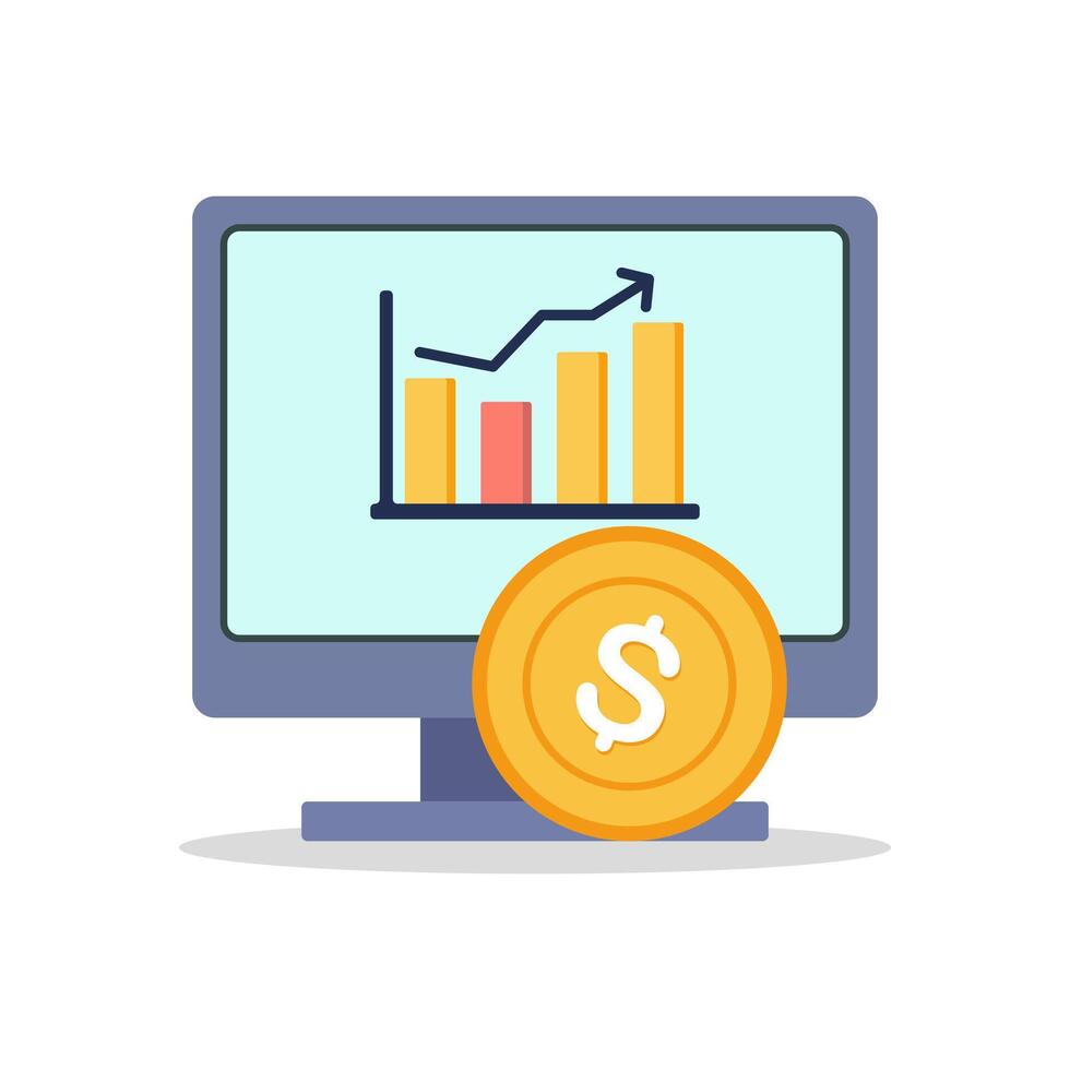 Thriving Investment Chart Display and Dollar Coin flat design illustration vector