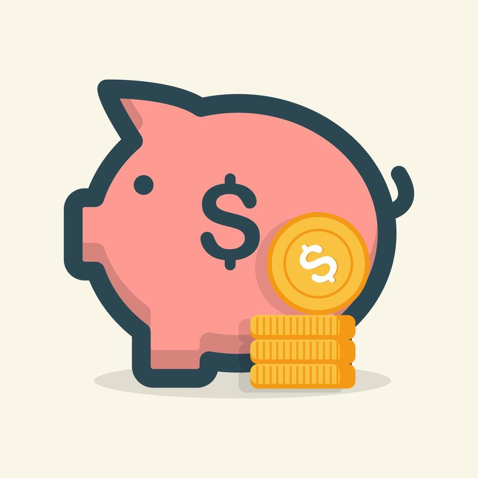 Piggy bank with money saving illustration flat design illustration vector