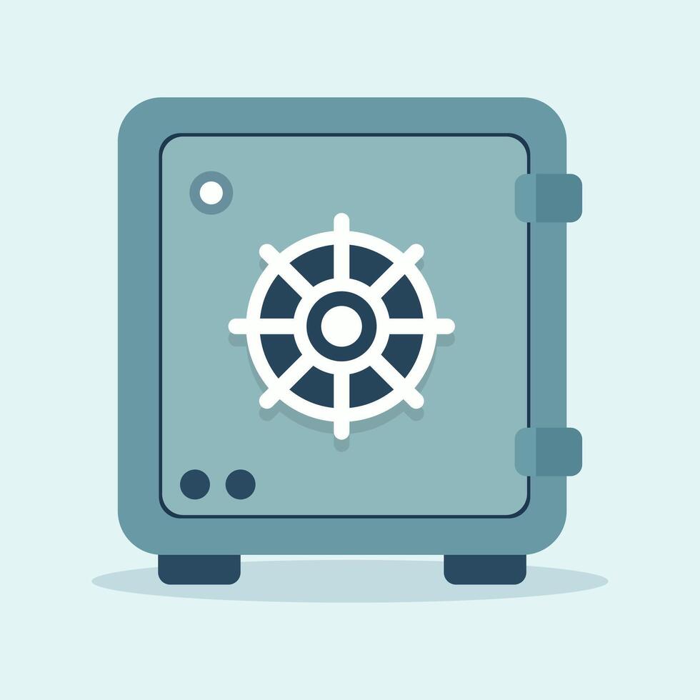 Classic metal safe protecting valuables flat design illustration vector