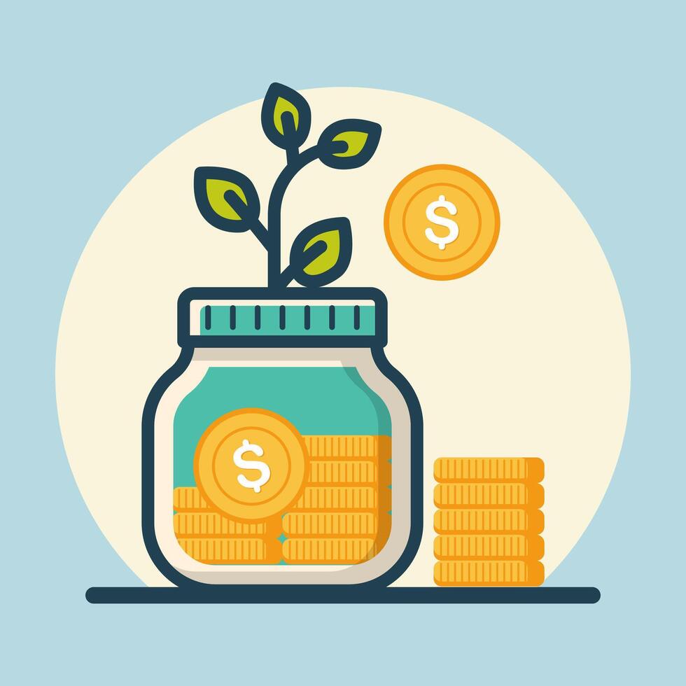Savings in jar growing money flat design illustration vector
