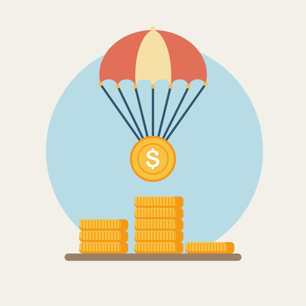 Secure landing of a valuable coin flat design illustration vector