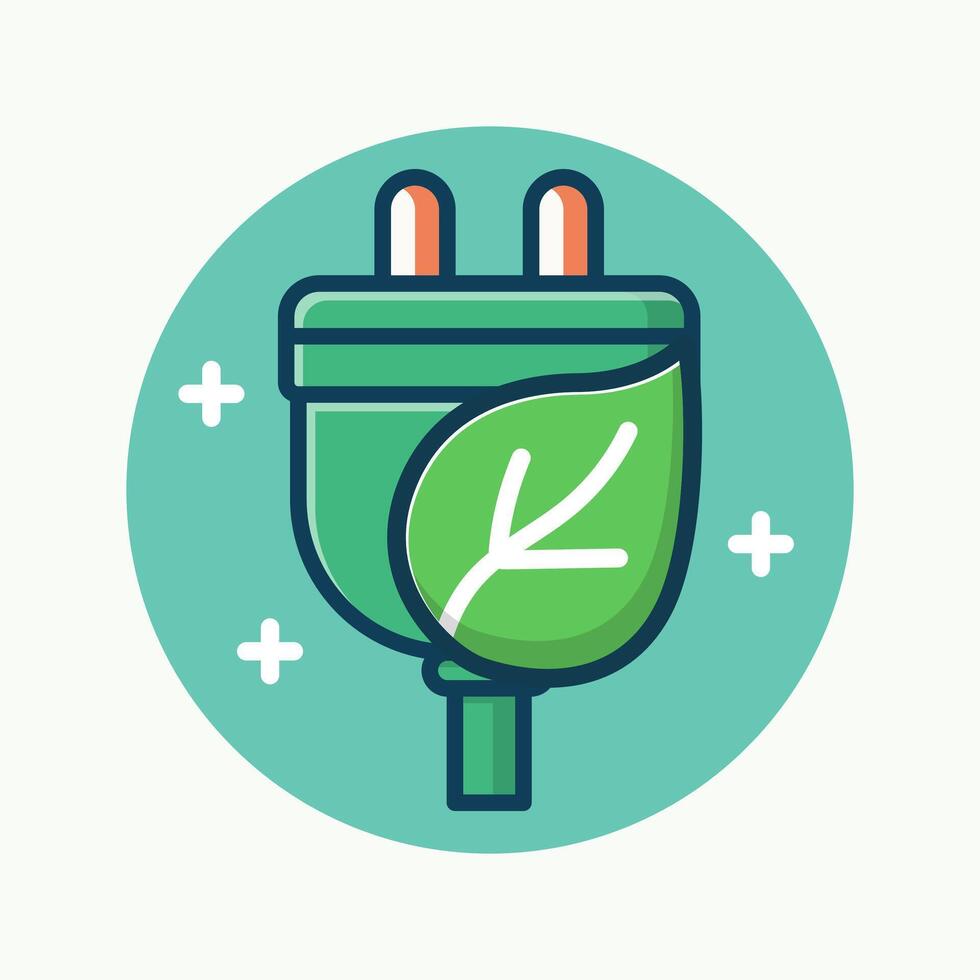 Ecofriendly plug for greener power flat design Illustration vector