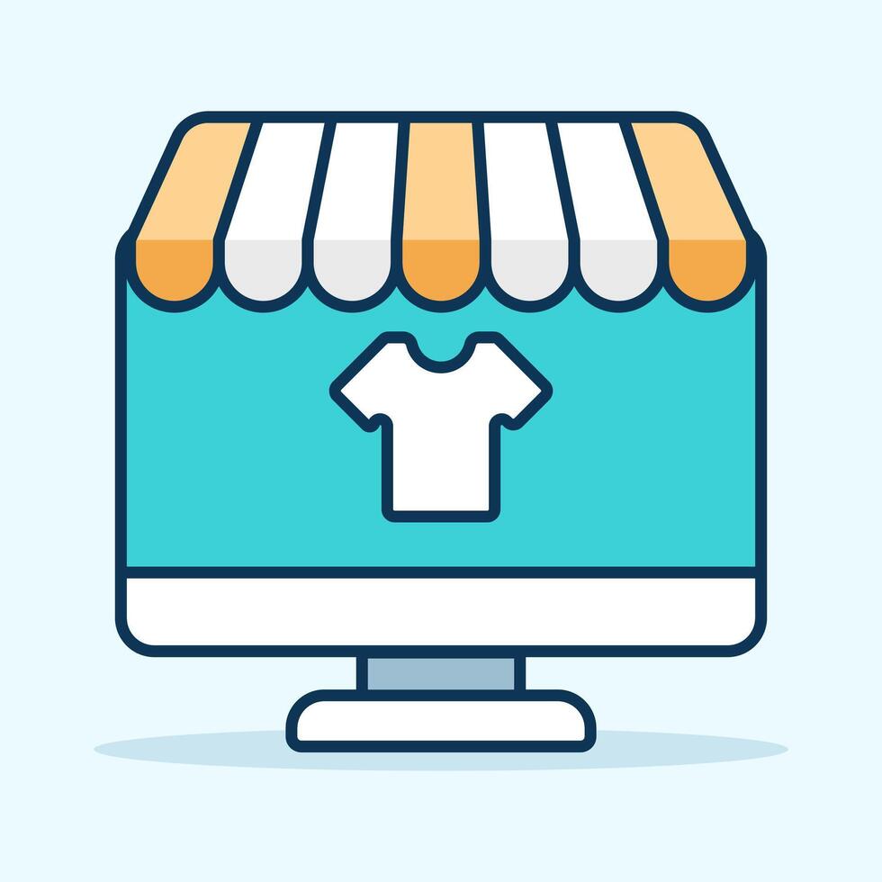 Online Tshirt shop display on screen flat design illustration vector