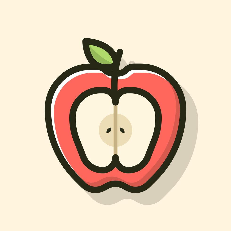 Halved apple illustration vibrant red fruit cartoon flat design illustration vector