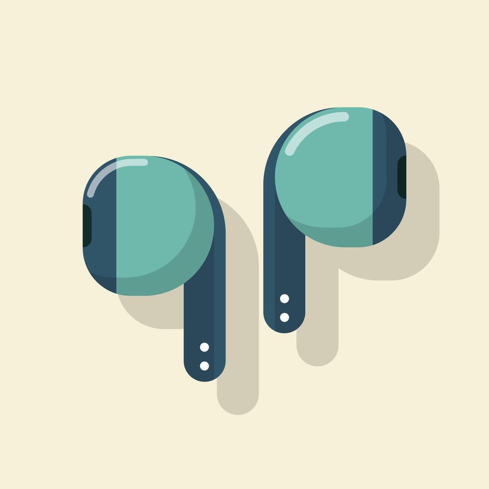 Stylish wireless earbuds with sleek shadow flat design Illustration vector