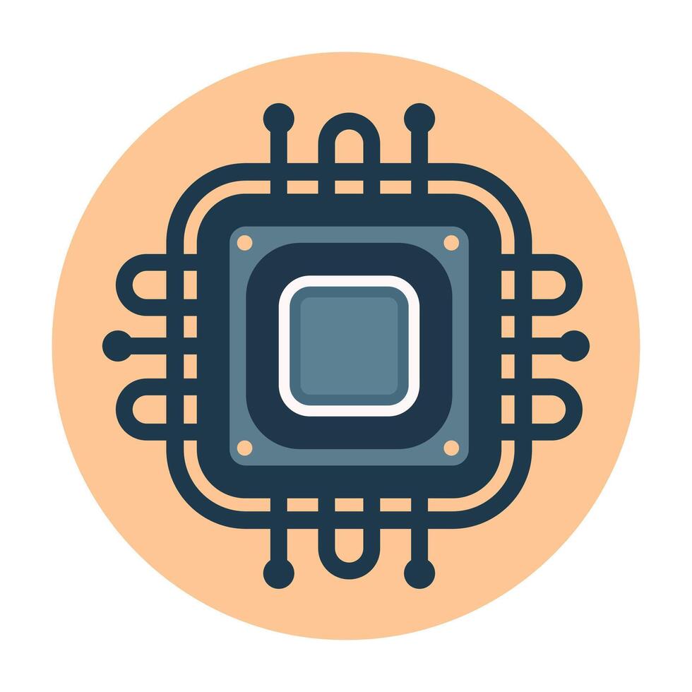 Computer chip icon on orange background flat design Illustration vector