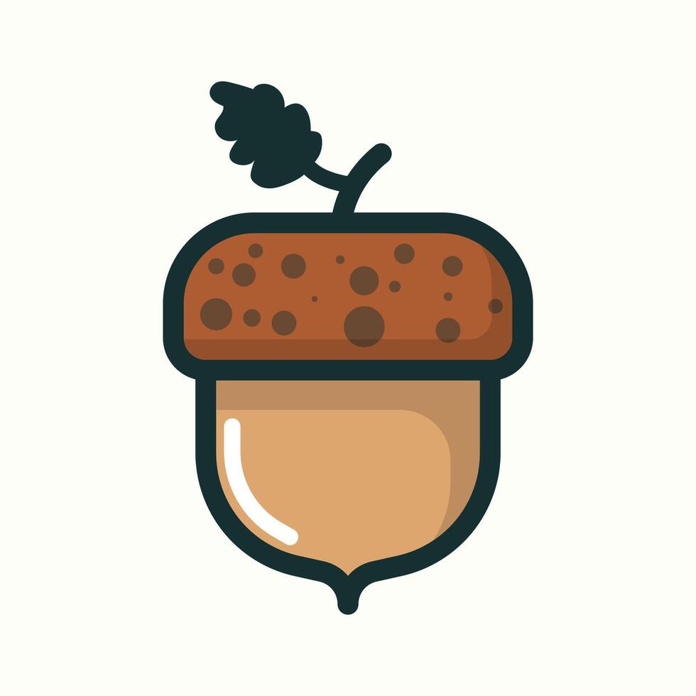 Whimsical acorn art with a leaf cartoon flat design illustration vector