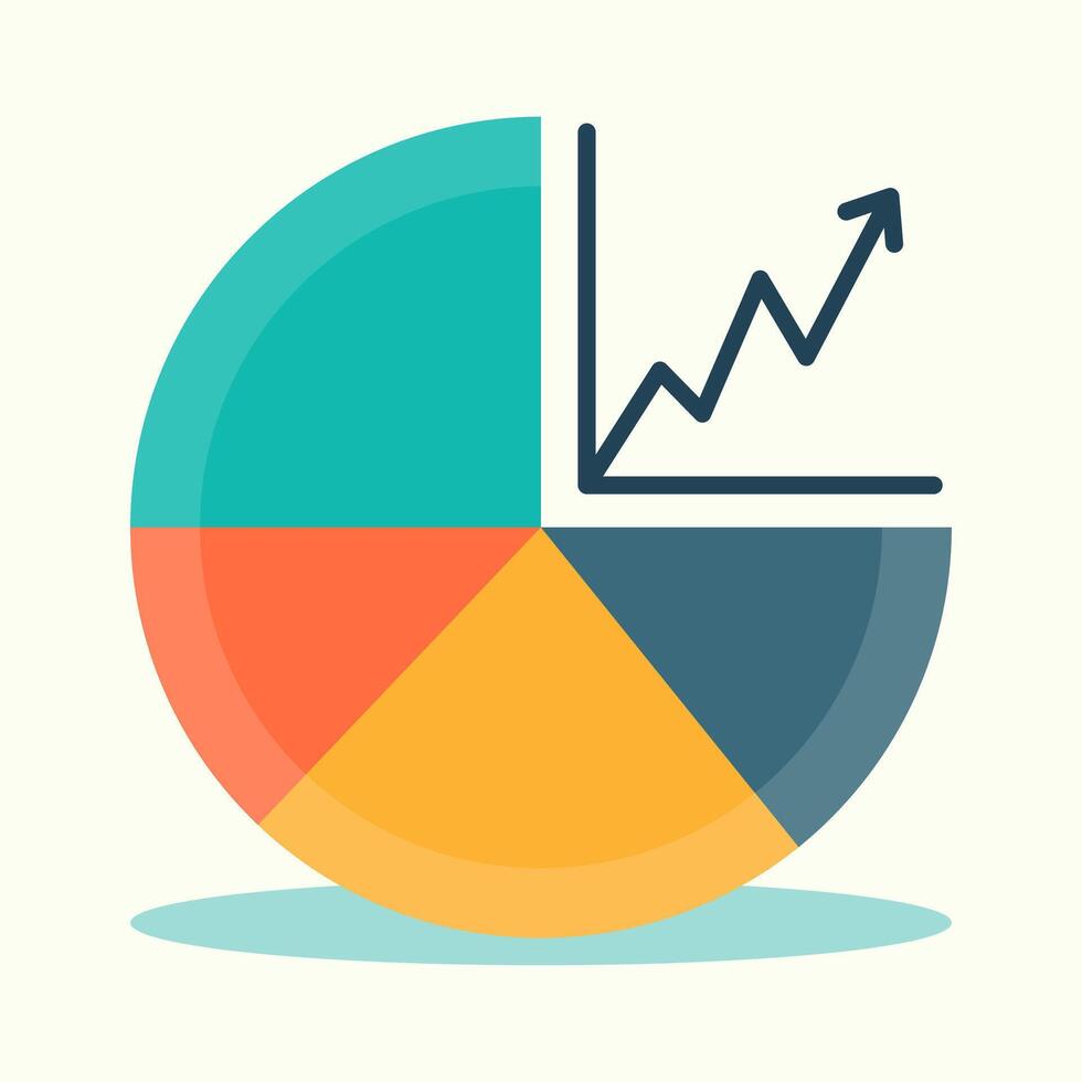 Pie chart overlaid with trending growth line cartoon flat design illustration vector