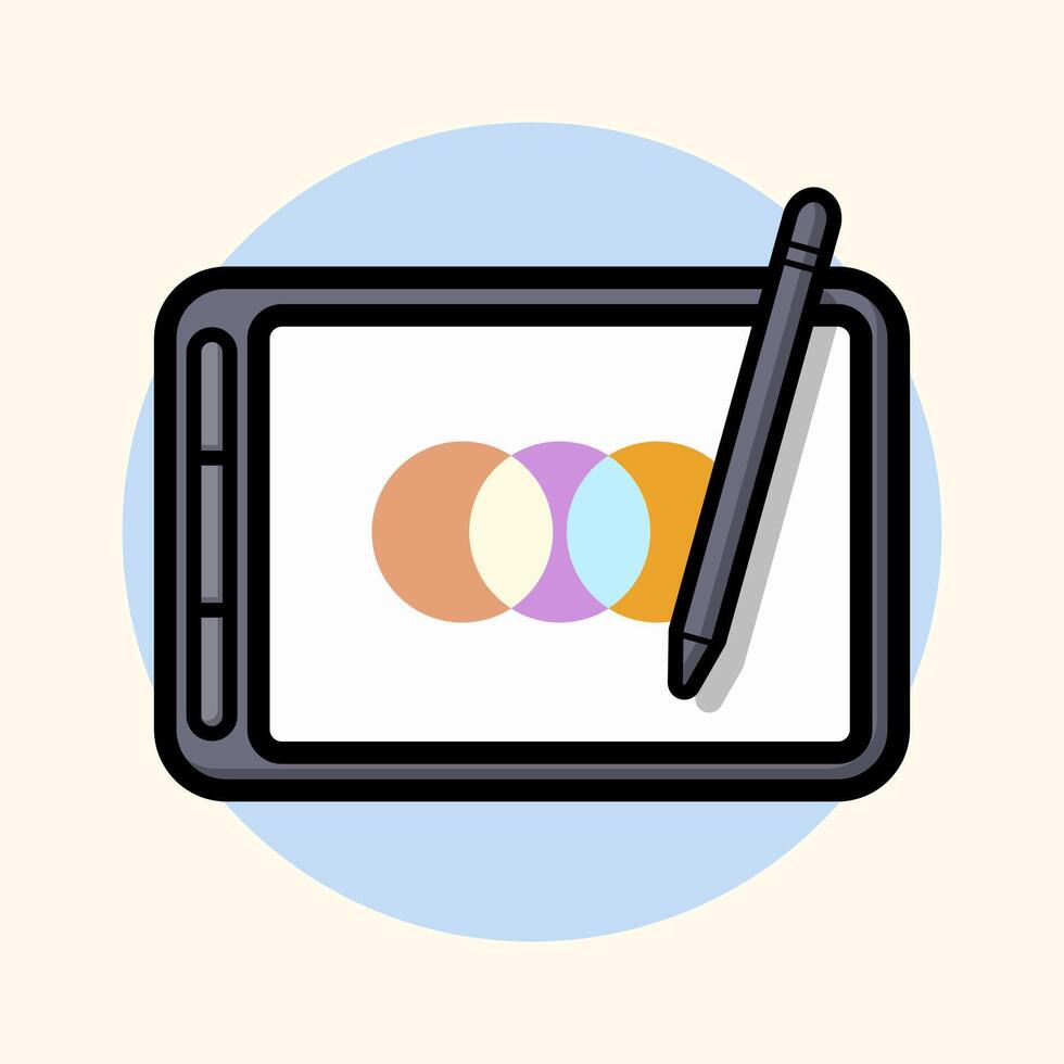 Digital art tablet with pen creating colorful graphics flat design Illustration vector