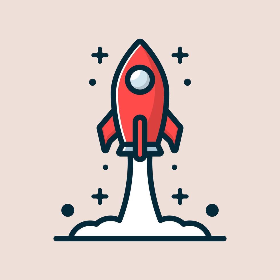 Rocket launching creating blastoff smoke cartoon flat design illustration vector