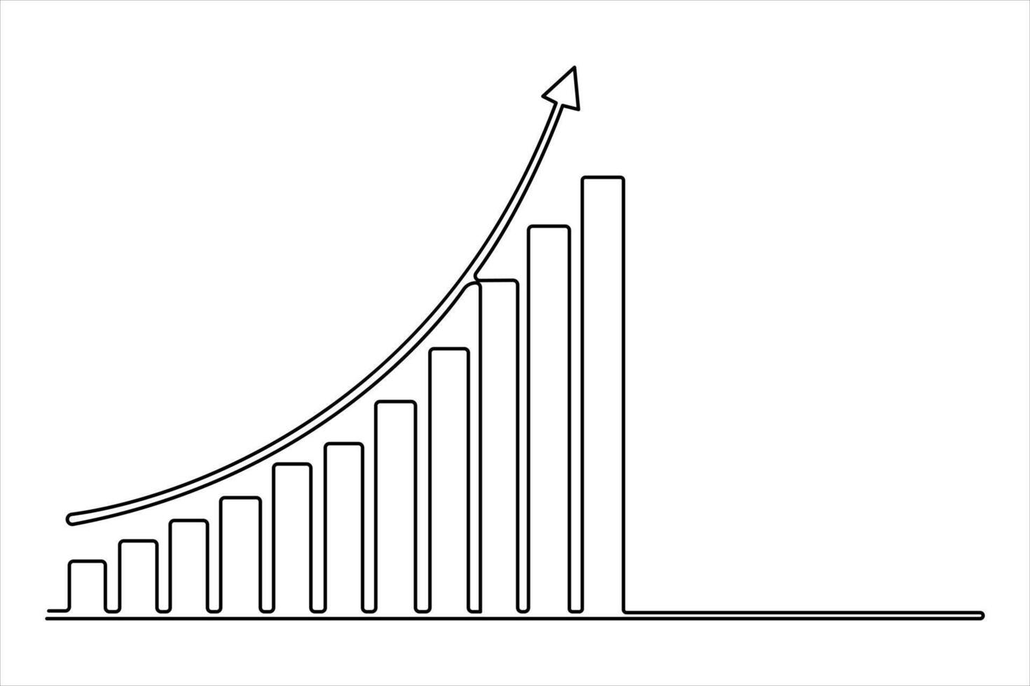 Continuous business growth single line drawing of graph. One line art of arrow up vector