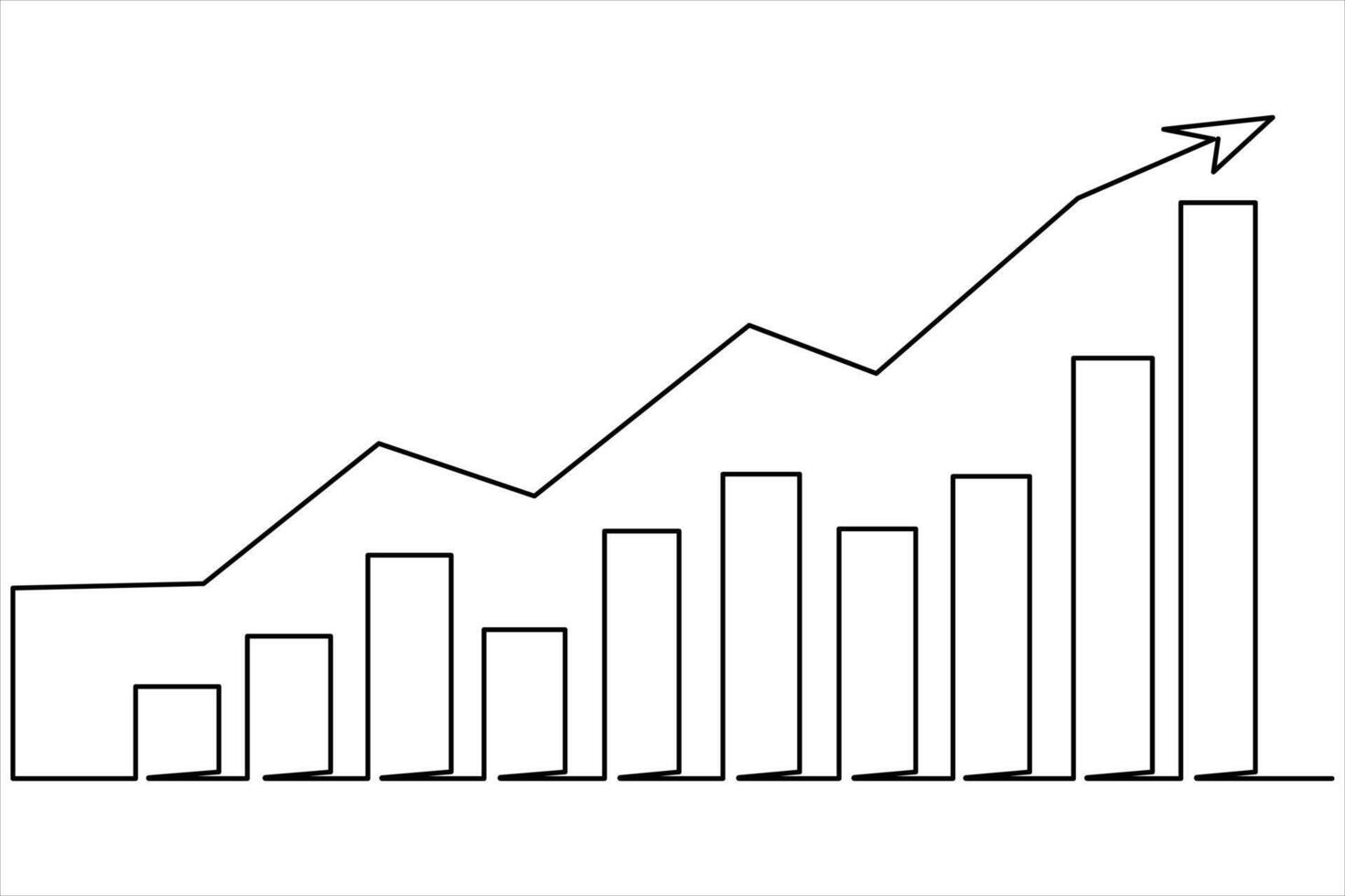 Continuous business growth icon one line drawing of graph. Single line art of arrow up vector