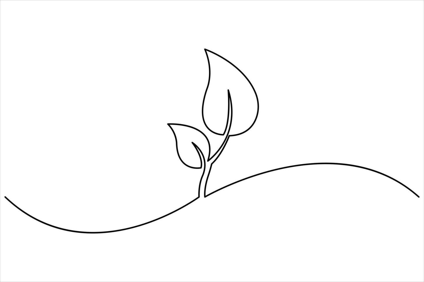 Growth plant in continuous single Line art drawing. Sprout with leaves in simple linear style isolated one line vector