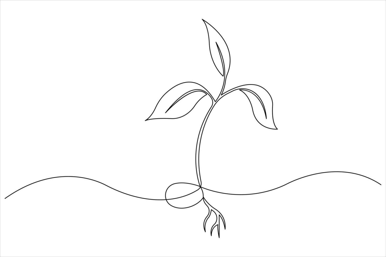 Growth plant in continuous single Line art drawing. Sprout with leaves in simple linear style isolated one line illustration vector