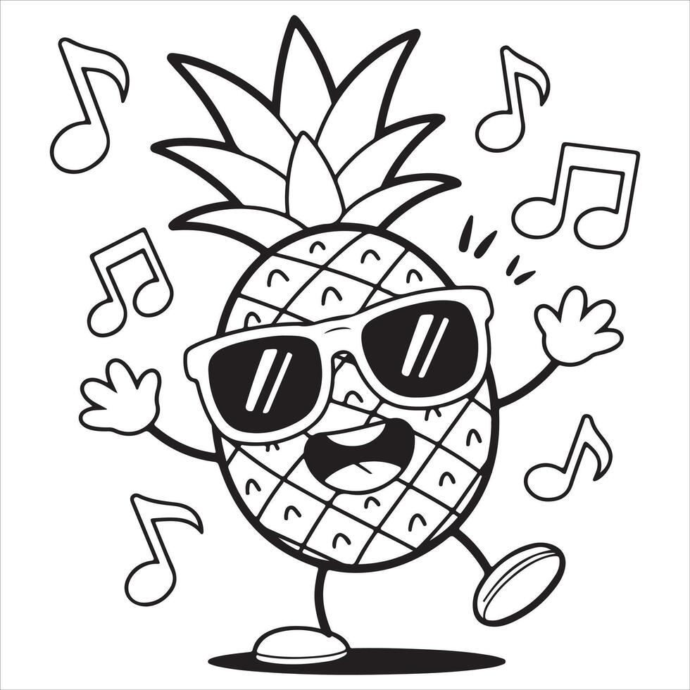 Fun and Easy Kids Coloring Page of a Cool Dancing Pineapple vector