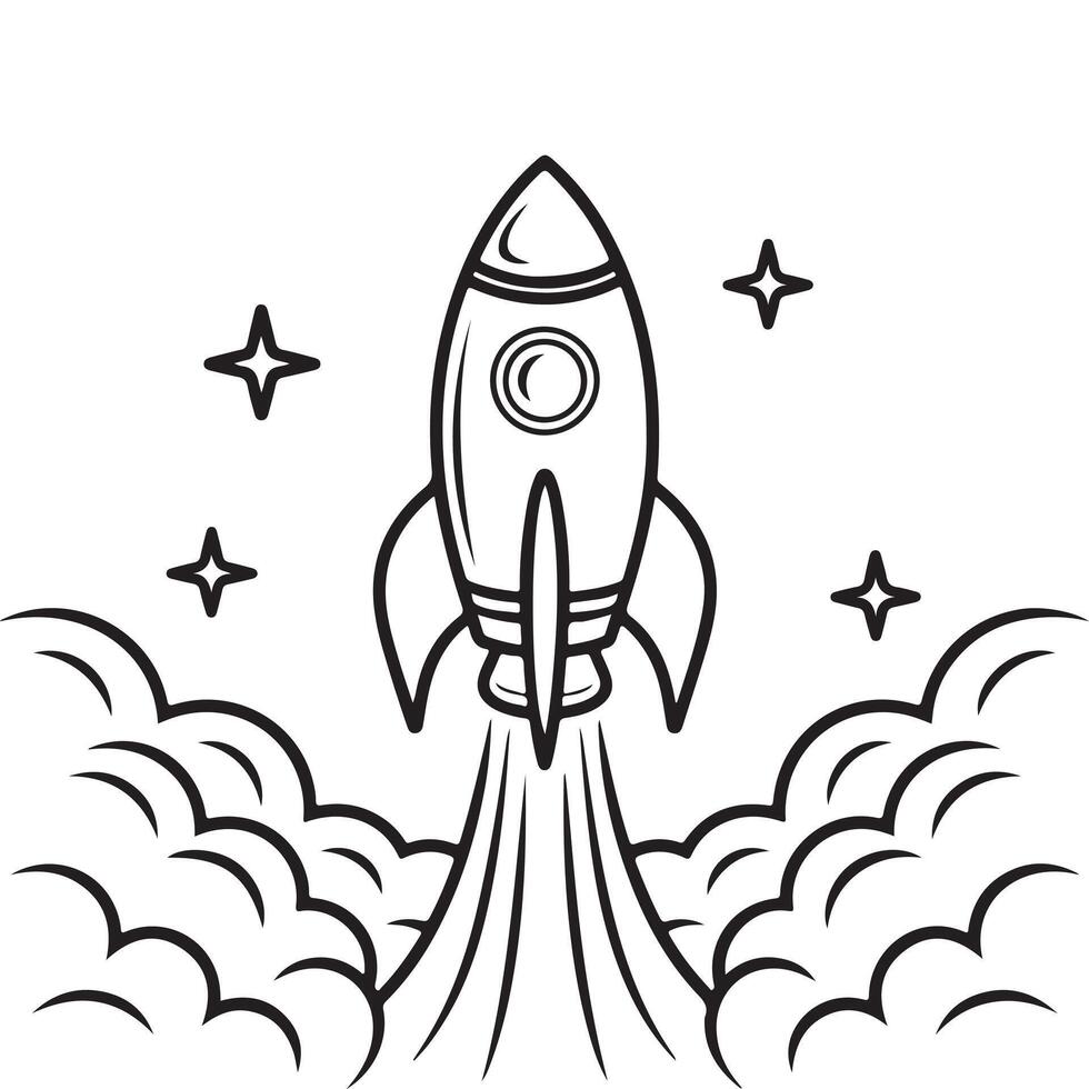 Rocket Ship Launch Kids Coloring Page vector