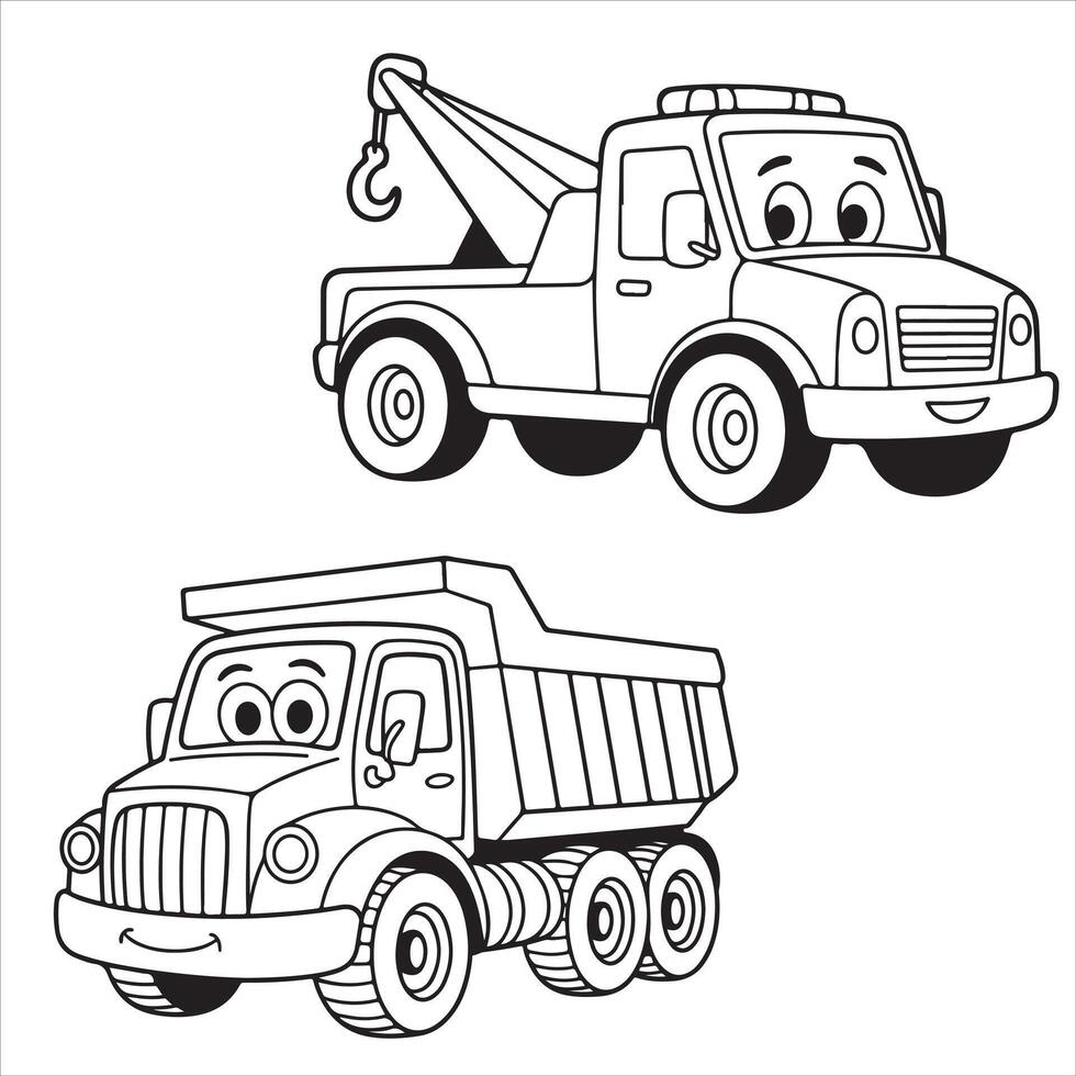 Dump Truck and Tow Truck Coloring Page for Kids vector