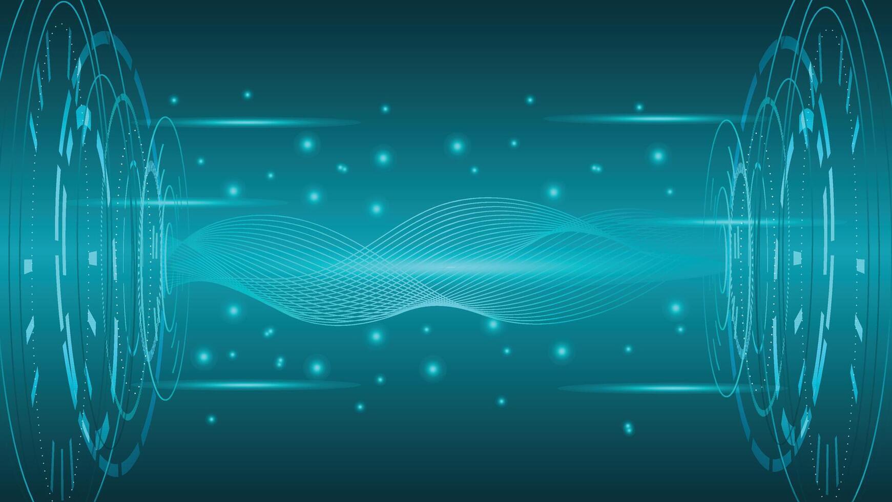 Modern futuristic tech background featuring glowing HUD interface, abstract waves and digital particles in blue vector
