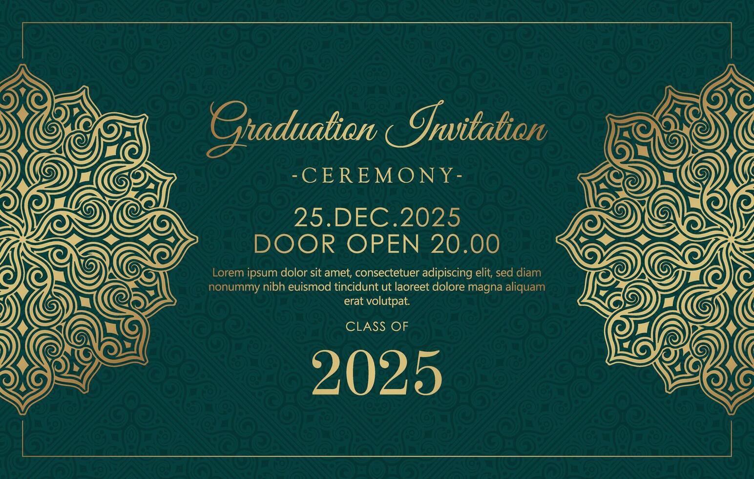sophisticated invitation template for a graduation ceremony, featuring a rich green background vector