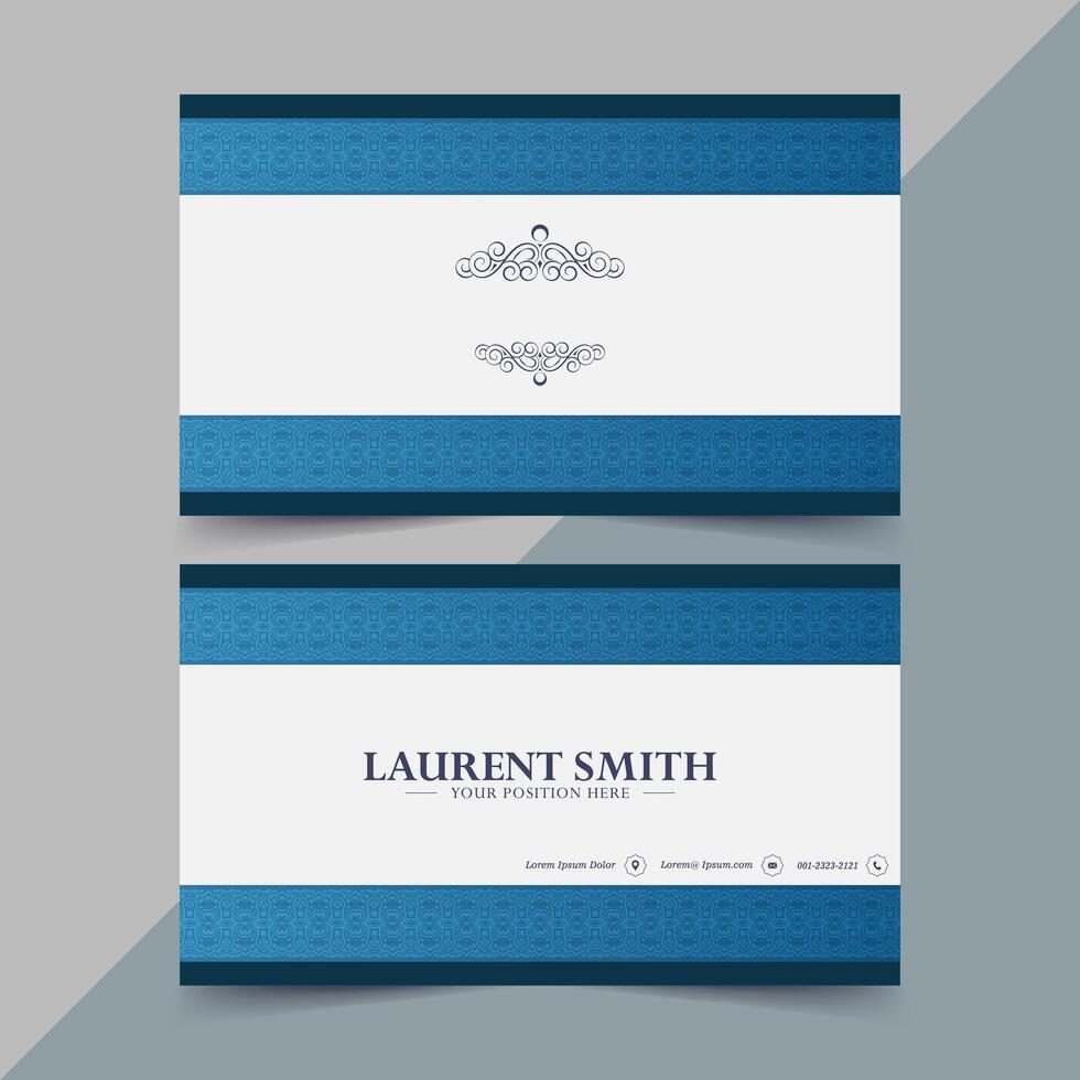 Blue business card design with ornamental border vector