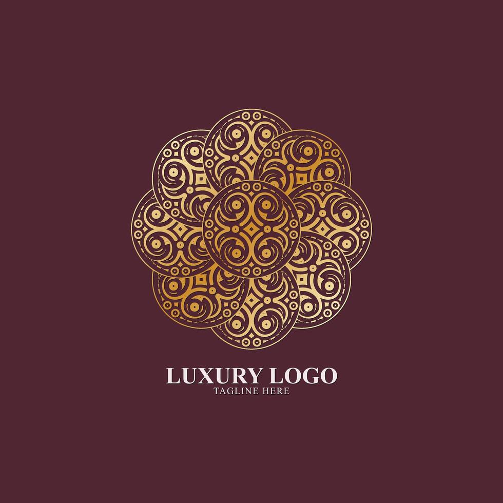 elegant golden logo design on a dark maroon background vector