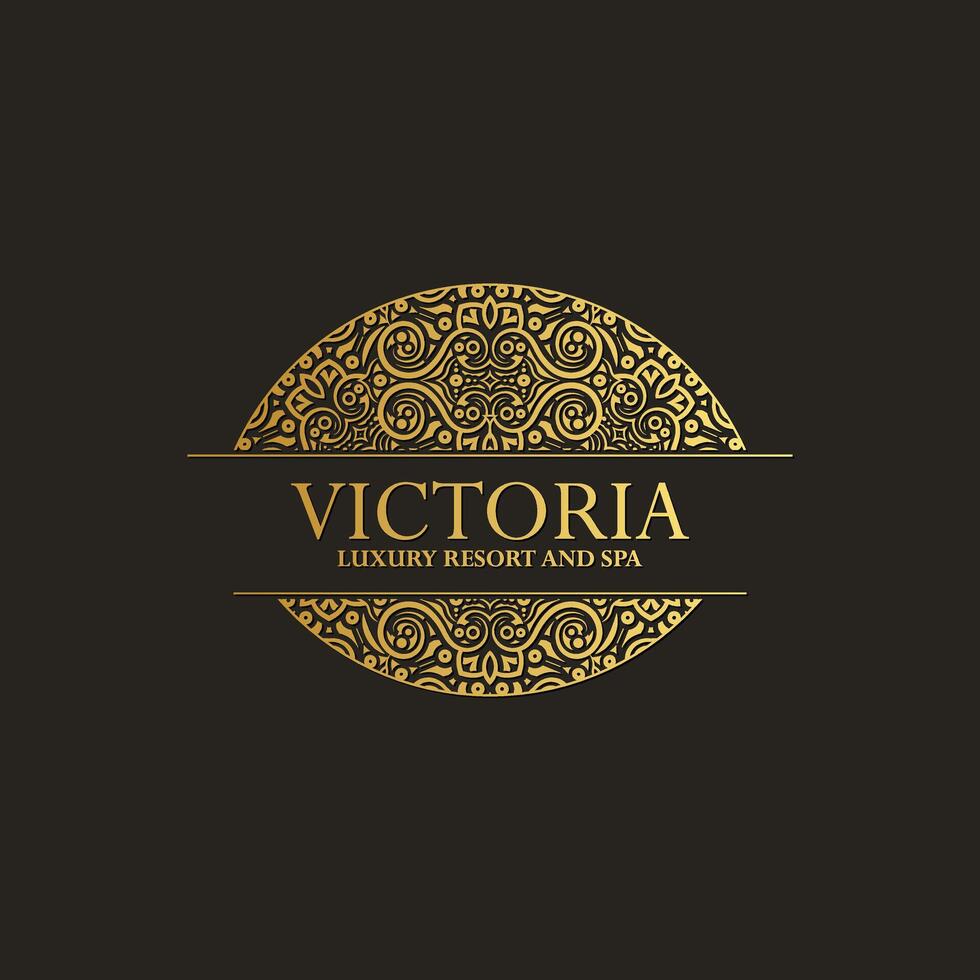 Elegant logo design for a luxury resort and spa. Features intricate golden detailing and a sophisticated aesthetic. vector