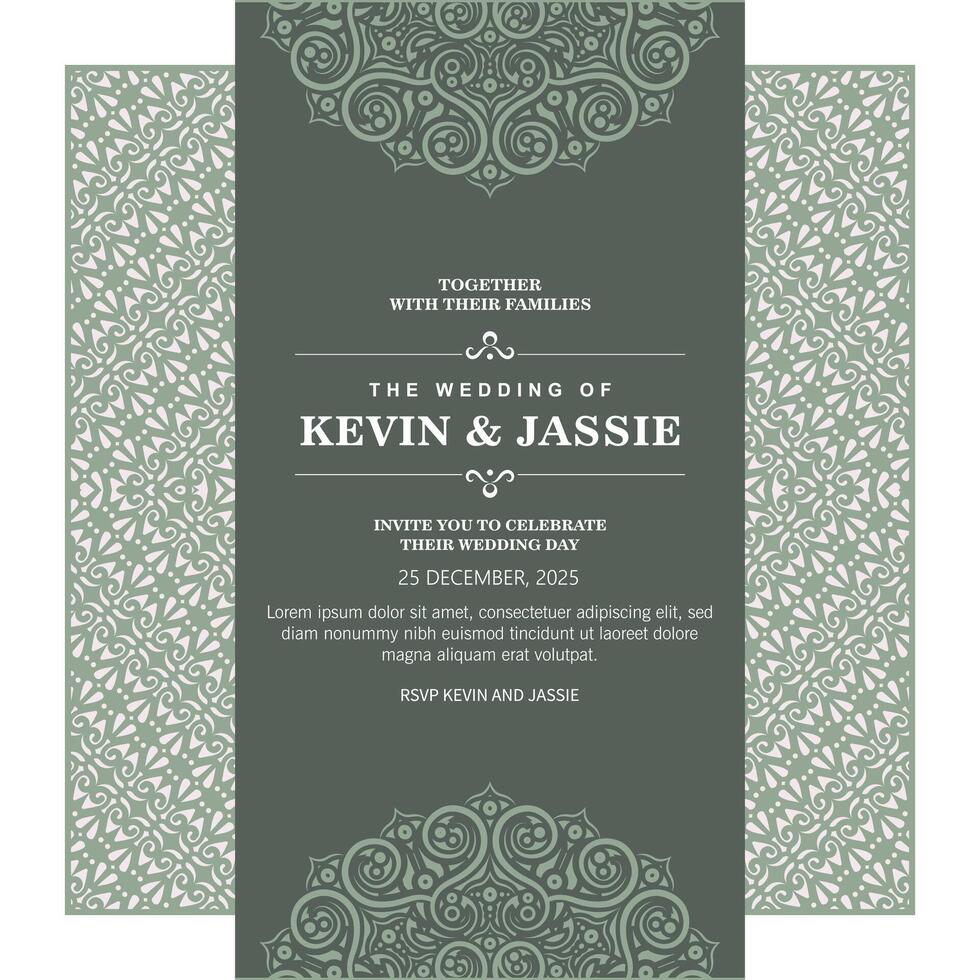 green wedding invitations mandala style design. vector