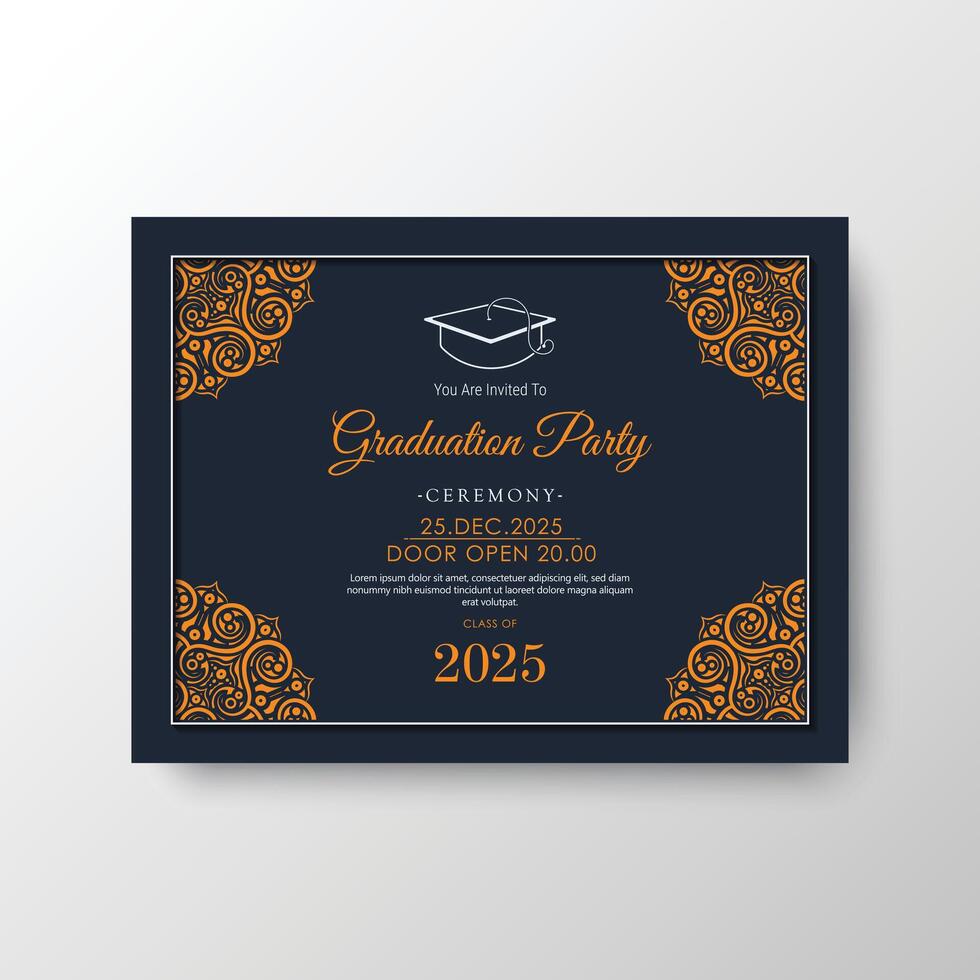 flat graduation invitation with ornament design vector