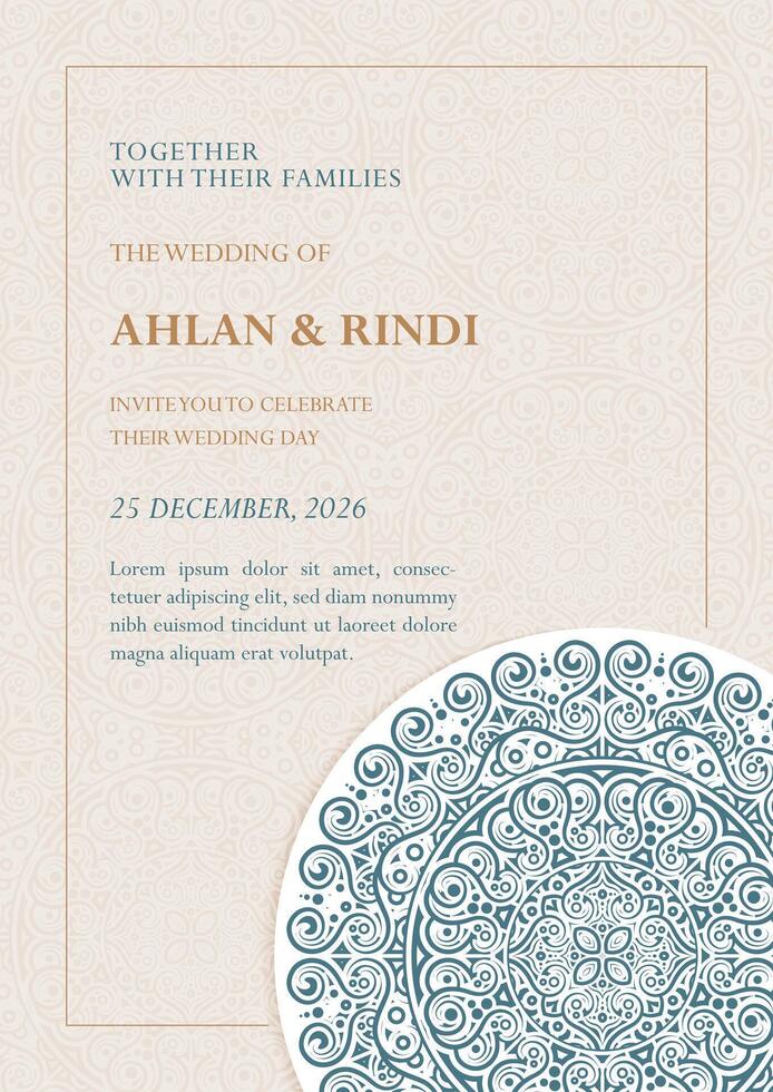 wedding invitation template featuring a beige background with pattern vector