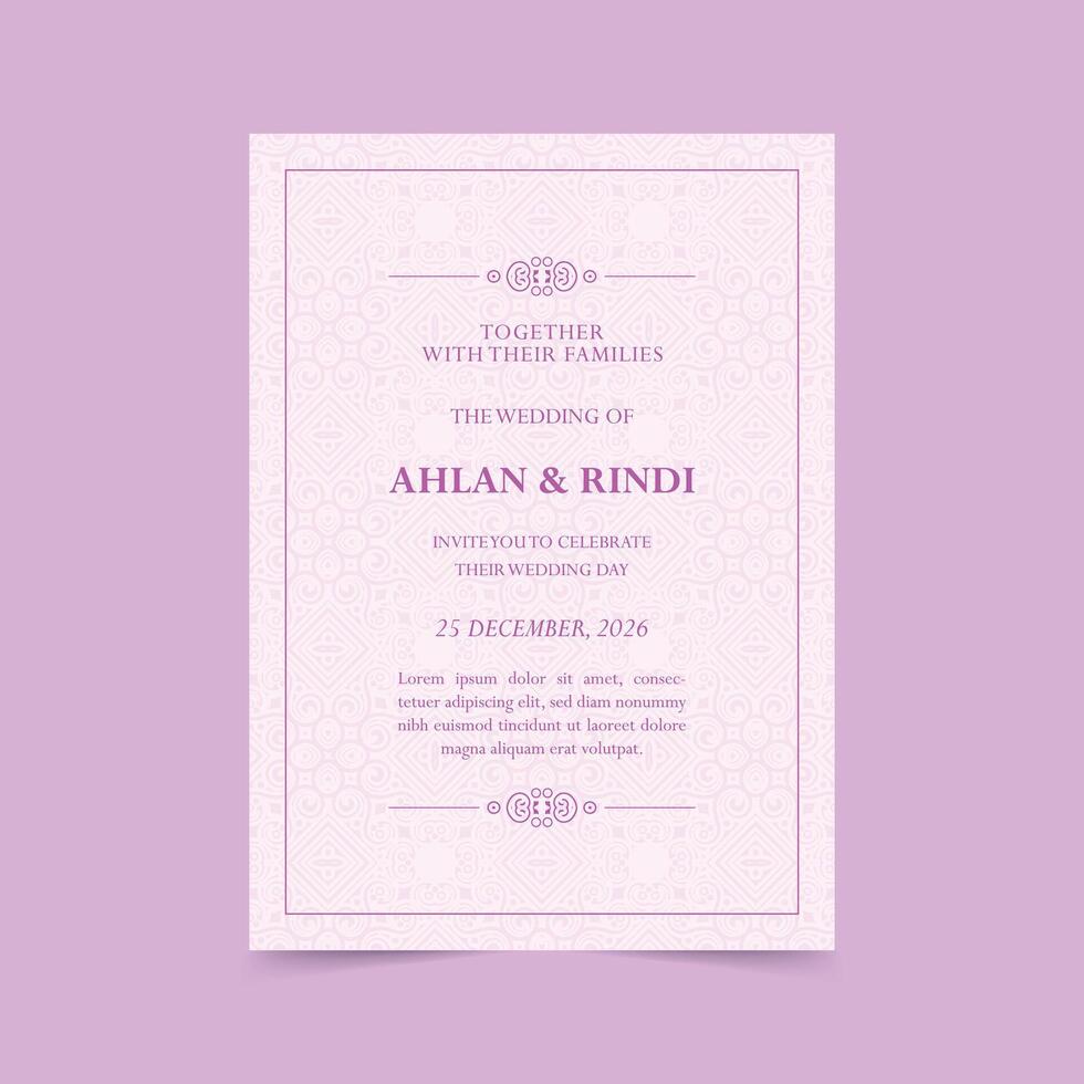 Elegant and stylish wedding invitation template design. Features a soft pink color scheme and decorative border. vector