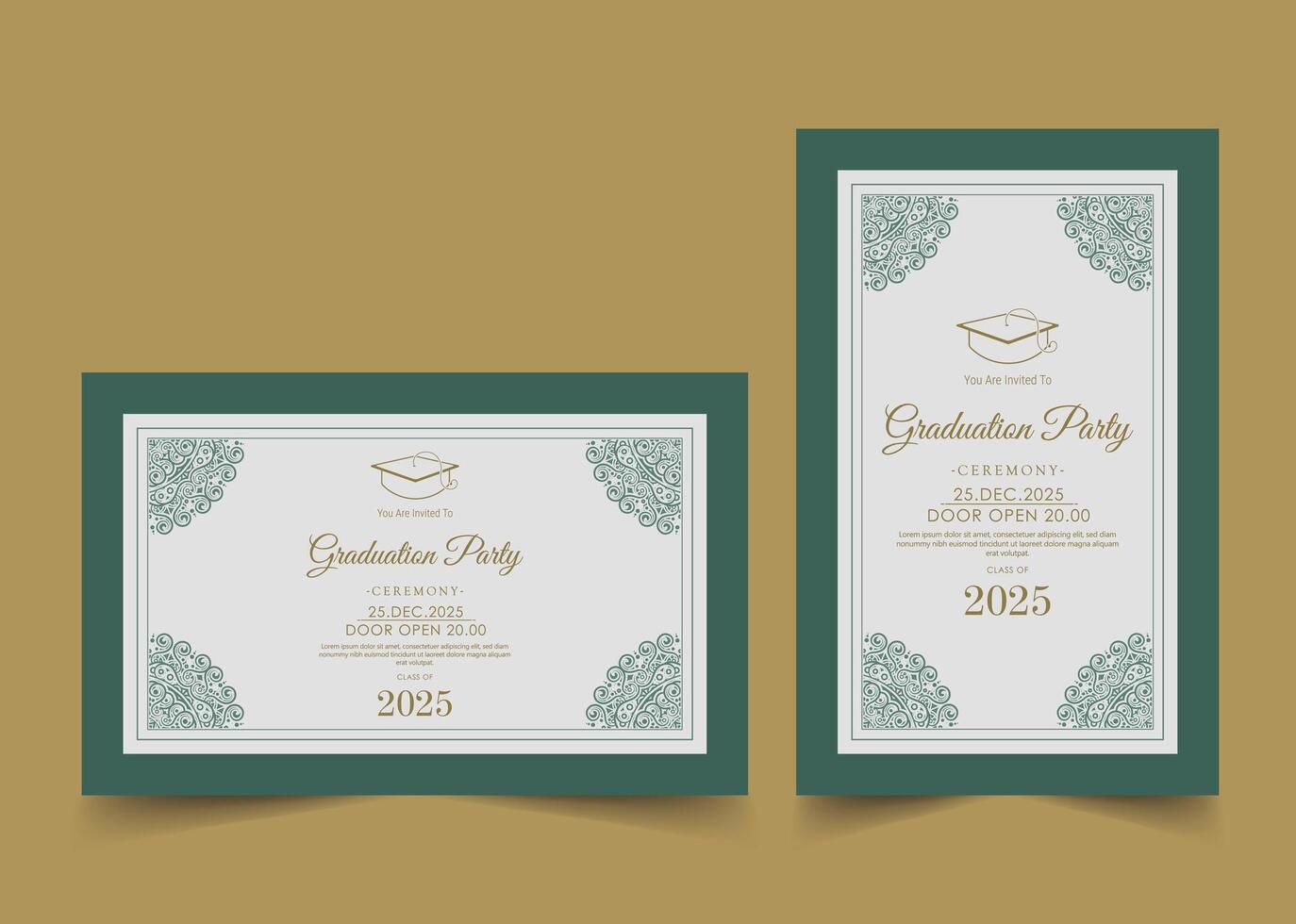 Elegant invitation design for a graduation party, featuring a classic color palette, decorative elements vector