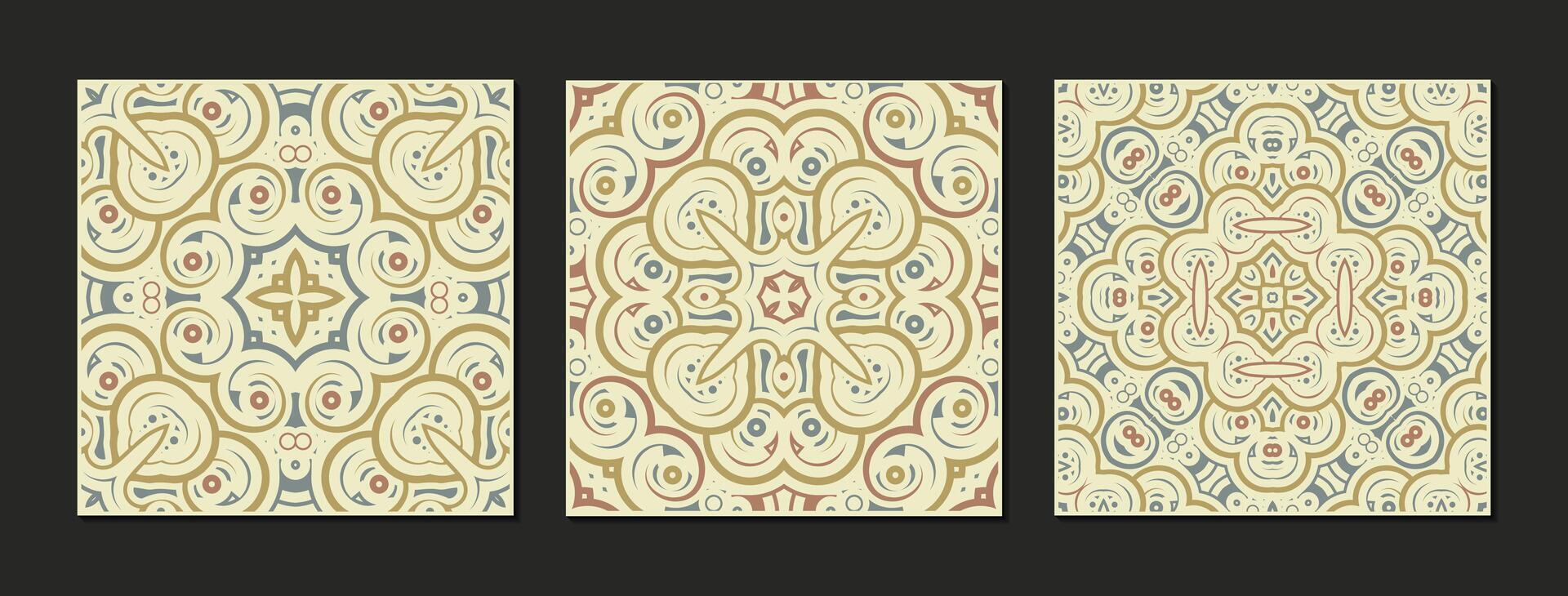 collection of three abstract geometric patterns with a vintage, decorative aesthetic design vector