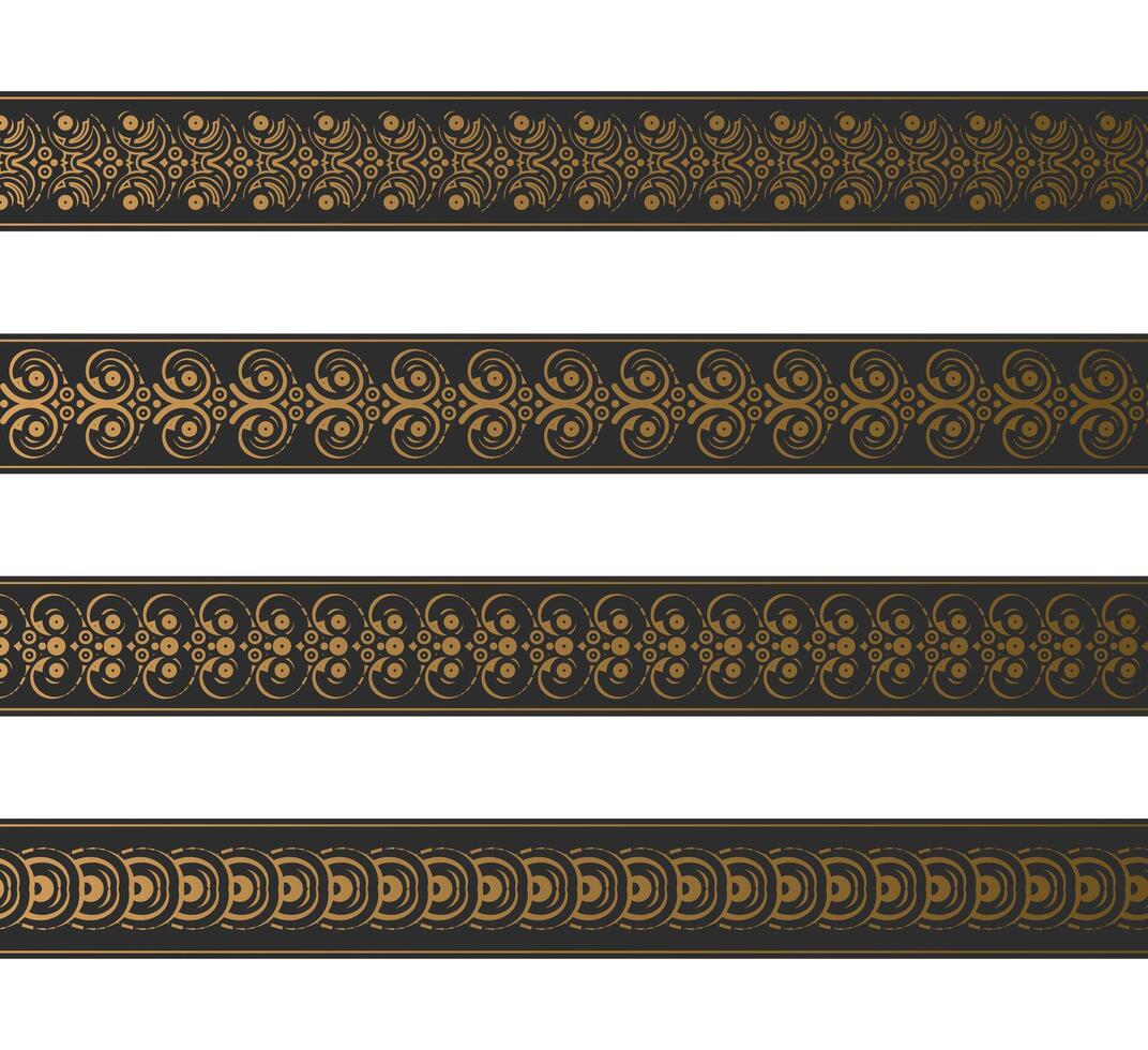 Decorative pattern borders in gold on a dark background vector